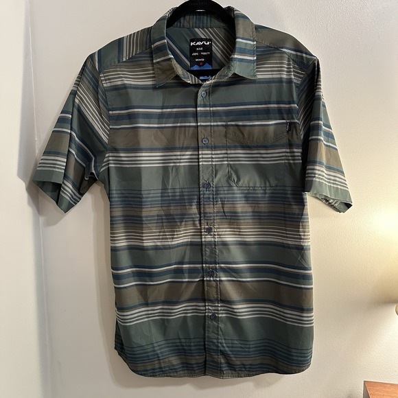 Kava Point No Point Short Sleeve Shirt Button Men's M Green Outdoor Hike Trail - Picture 2 of 4